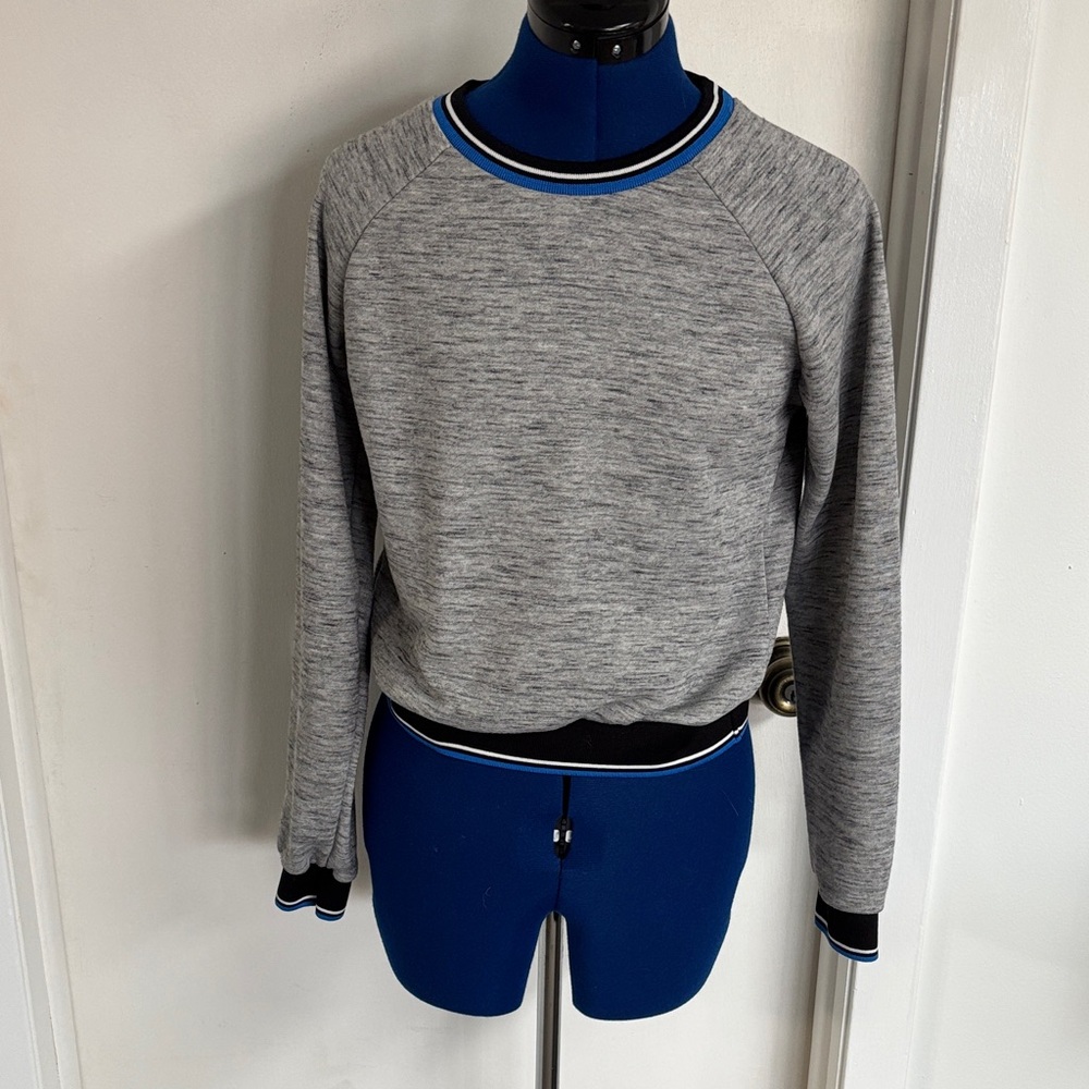 Gray Sweatshirt with Black and Blue Accents